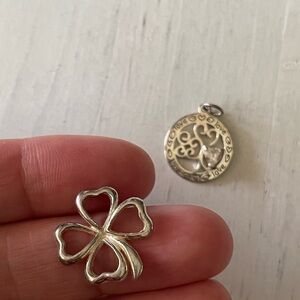 Four leaf clover 925 pendant and 925 love heart rhinestone pendant lot of two